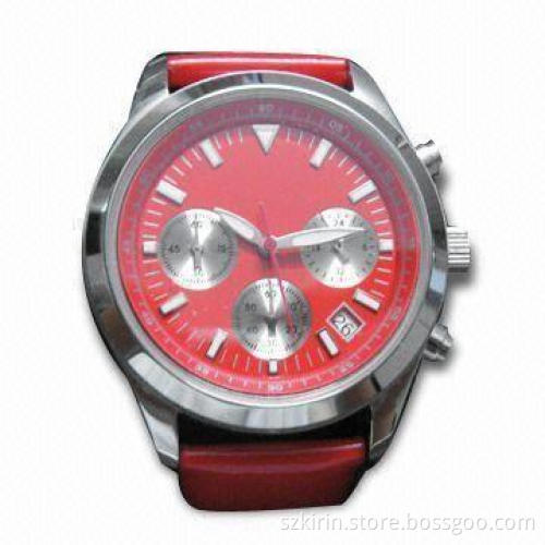 Watch with Stainless Steel Case, Back Cover, Harden Crystal Glass, Brass Dial with Logo Printing